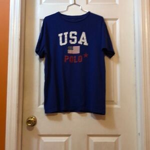 POLO RALPH LAUREN CLASSIC FIT GRAPHIC PATRIOTIC BLUE SHORT SLEEVE SHIRT SIZE L